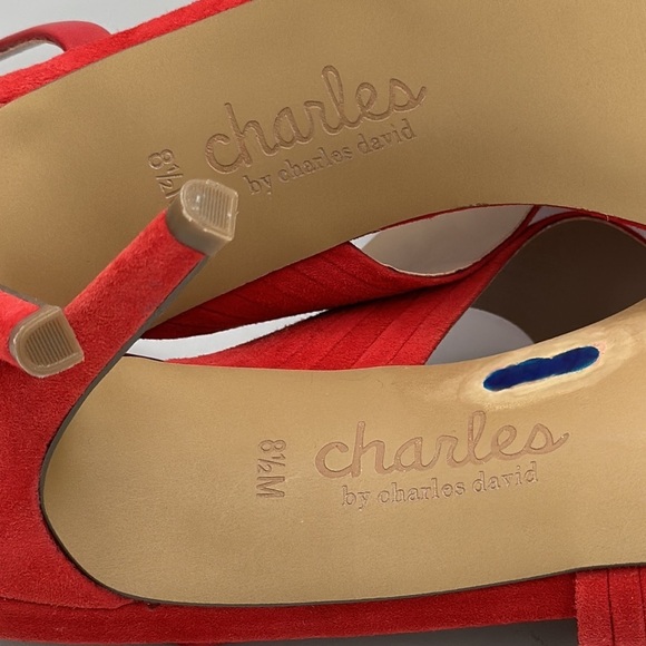 Charles by Charles David Helix red-orange suede strappy heeled sandals, sz. 8.5M - Picture 8 of 8